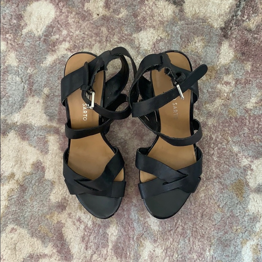 Franco Sarto Black Leather Wedges